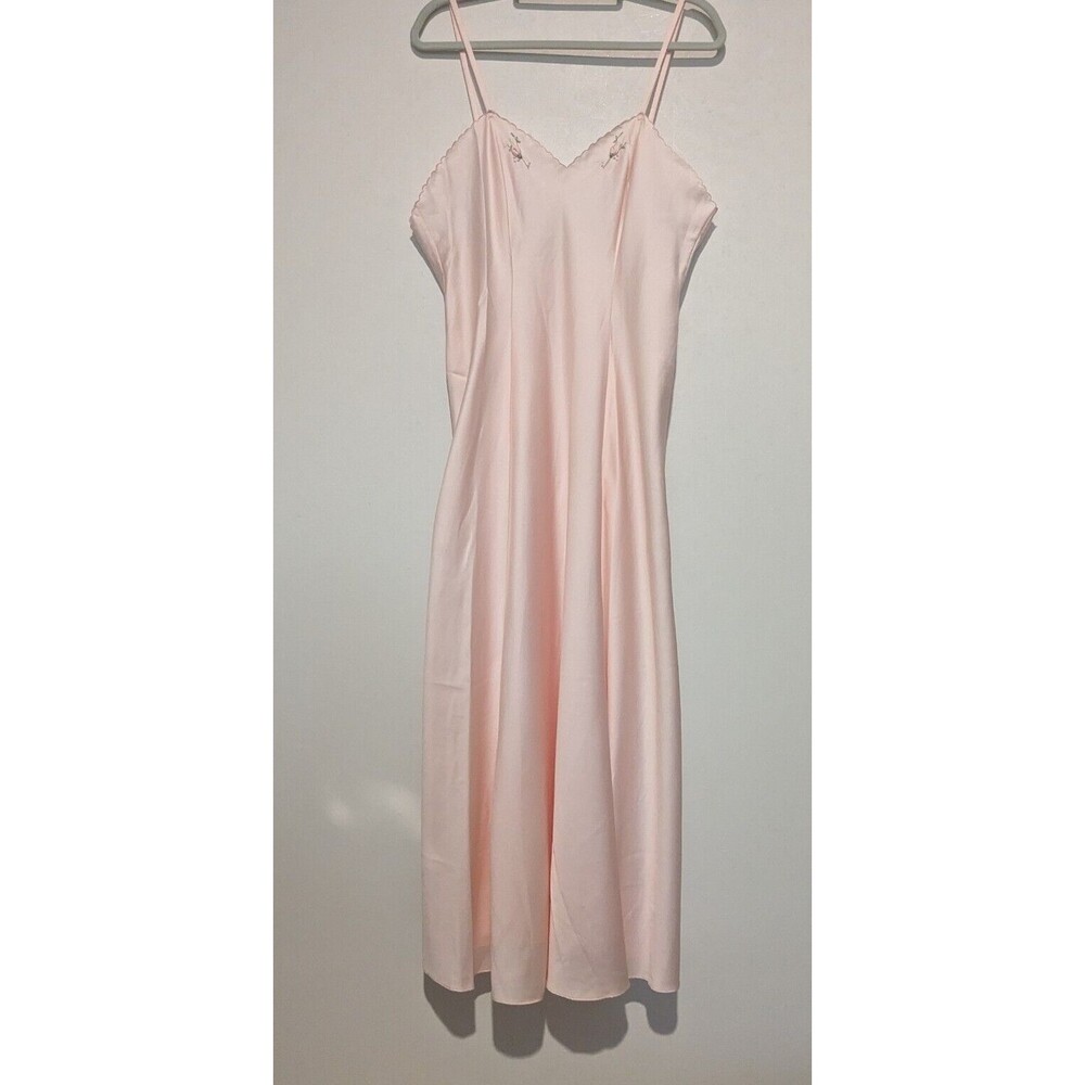 Vintage Eve Stillman Bias Cut Rosebud Pink Maxi Dress Nightgown L B40